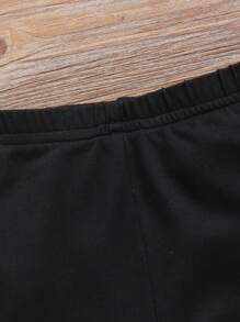 SHEIN 年輕女孩愛心印花短前長後襯衫和褲子,休閒舒適的拼色2件套裝 - 紅色 - 查看 6