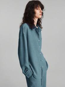 Ontre 2026春夏新款女士两件套，日常休闲家居服，海滩度假装，长裤+长袖衬衫套装，早午餐装，音乐节套装，优雅女士两件套，派对商务休闲基础款服装，春夏新款服装 - 藍色 - 查看 4