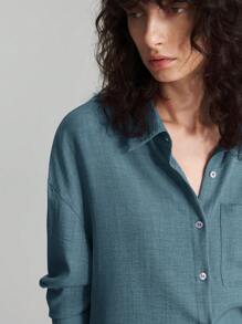 Ontre 2026春夏新款女士两件套，日常休闲家居服，海滩度假装，长裤+长袖衬衫套装，早午餐装，音乐节套装，优雅女士两件套，派对商务休闲基础款服装，春夏新款服装 - 藍色 - 查看 7