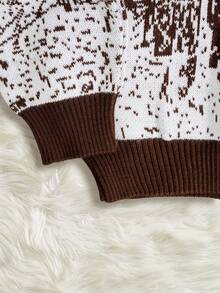 SHEIN Cottnline Men Graphic Pattern High Neck Regular Sweater - Brown - View 3
