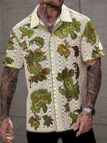 OTTIMOZO 男士夏季花卉印花网眼纽扣度假短袖衬衫 - 彩色 - 查看 6