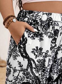 SHEIN Clasi 大码女式花卉印花口袋锥形休闲七分裤