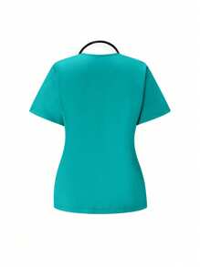 TaskEZ Women's Simple Solid Color V-Neck Short Sleeve Top And Pants Uniform Set, Summer - Mint Green - View 4