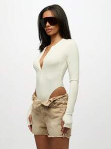 SUMWON WOMEN High Waisted Cutoff Denim Shorts Festival Beach Distressed Raw Hem Mid Thigh Bermuda Summer Casual Bottoms Boho Vacation Wear - Khaki - View 1