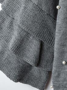 SHEIN LUNE Gray Elegance Pearl Oversized Sweater With Flared Cuff  Elegant Yet Refined, Perfect For Both Commuting And Dates.