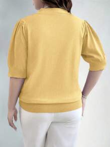 EMERY ROSE 大码女式V领短泡泡袖休闲针织套头衫 秋冬款