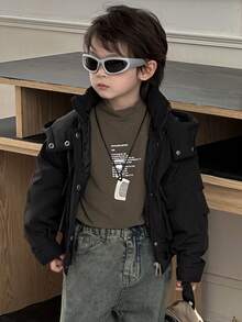 DAZY 幼儿男童休闲纯色连帽长袖棉衣，冬季 - 黑色 - 查看 2