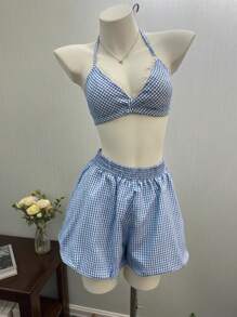 INAWLY 2 Stücke Damen Standard Größe Langarm Hemd und Shorts Set für Frühling/Sommer