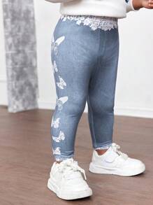 Baby Girls Butterfly Pattern Leggings, Suitable For Outings, Gatherings, Parties And Other Occasions - Baby Blue - View 9