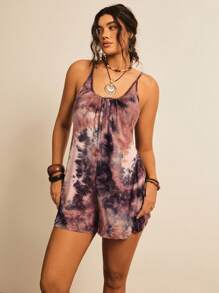 SHEIN VCAY 大码扎染印花休闲连体裤