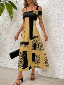 SHEIN LUNE 女式拼色连衣裙，适合夏季长款女装