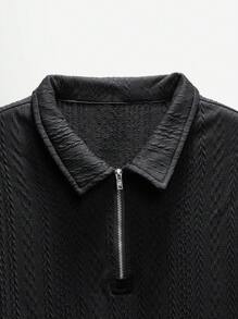 Manfinity RebelGame 男士纯色针织休闲 Polo 衫，街头风 - 黑色 - 查看 3