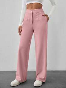 SHEIN Cottnline Black Straight Suit Pant - Pink - View 3
