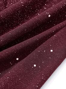 DAZY 女士中长款亮片腰部褶皱连衣裙，闪光连衣裙，长袖闪光连衣裙，酒红色闪光连衣裙，闪亮连衣裙，优雅闪光连衣裙，秋季连衣裙，奢华舞会礼服，新年女士服装，嘉年华 - 酒紅色 - 查看 3