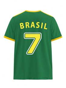 Manfinity Dauomo Men's T-Shirt With Brazil 7 Letter And Number Print - Green - View 4