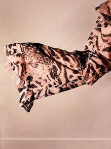 SHEIN Swim كيمونو أكبر من المقاس، أكمام طويلة، طباعة عشوائية، موضة مثالية للتغطية - متعدد الألوان - مشاهدة 5