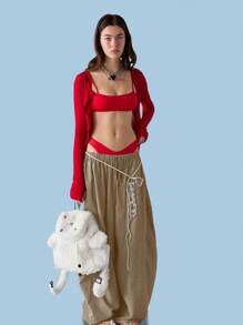 COUREZ 低腰条纹宽松筒裤 夏季棉质 - 芥末黃 - 查看 6