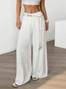 Flirla Pantalon large polyvalent décontracté printemps/été 2025 pour femme - Blanc - Voir 4