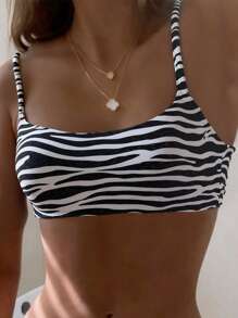 Bonvoyette Vacation Beach Swimwear Top, Random Print For Summer