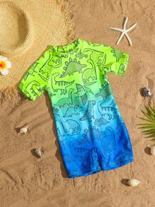 Young Boy Ombre Dinosaur Zip-Up One-Piece Swimsuit, Sibling Matching Outfits (Sold Separately, 2pcs) - Multicolor - View 3