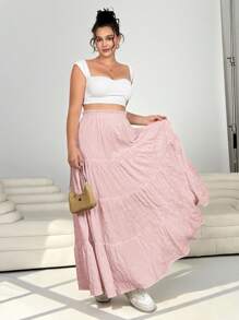 SHEIN EZwear Váy xòe màu hồng cỡ lớn cho nữ - Hồng - Xem 3