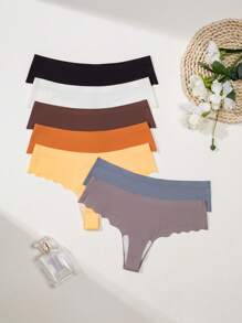 SHEIN Set de 7 bragas tipo tanga para mujer de unicolor con acabado escamado cómodo - Multicolor - Ver 2