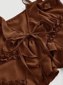 SHEIN MOD Summer Brown Bodycon Ruffle Cup Wireless Bralette With Front Knot And Back Straps