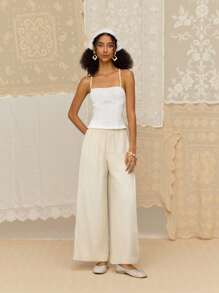 SHEIN MOD 女士夏季花卉蕾丝交叉露背修身吊带背心，夏季，海滩，度假，防晒上衣，女士生日上衣，优雅上衣，海滩度假，夏威夷，早午餐，端庄上衣，Y2K风格上衣 - 白色 - 查看 7