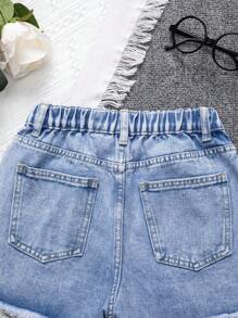 Tween Girls' Denim Short High Waist,Light Blue Distressed Frayed Denim Shorts With White Bow,Summer Casual School Clothes For Fashionable Girls - Medium Wash - View 7