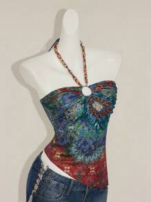 SHEIN ICON 女士花卉印花环扣式露背度假背心