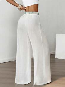 Flirla Pantalon large polyvalent décontracté printemps/été 2025 pour femme - Blanc - Voir 2