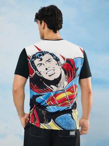 SUPERMAN X SHEIN Men Colorblock Figure Graphic Round Neck Short Sleeve T-Shirt Superhero Shirt Comic Book Shirt - Multicolor - View 1