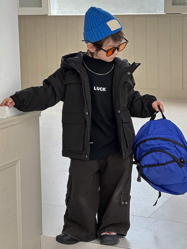 Little Boys' Loose Fit Long Padded Coat, Casual Korean Style, Winter