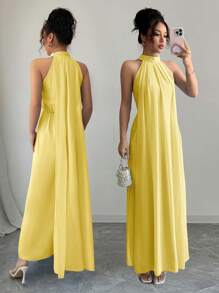 Rafferiza 女式春夏无袖超长太阳裙，浅蓝色 - 黃色 - 查看 1