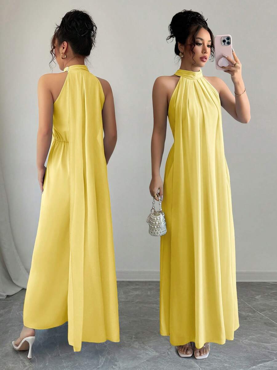 Rafferiza 女式春夏无袖超长太阳裙，浅蓝色 - 黃色 - 查看 1