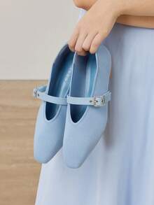 MOTF PREMIUM ZAPATOS PLANOS CON PUNTERA CUADRADA Y HEBILLA - Azul - Ver 2