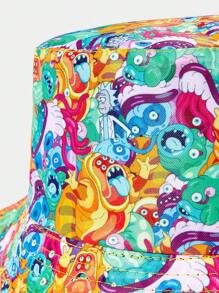 Rick and Morty X SHEIN Cartoon Character Print Reversible Bucket Hat - Green - View 3
