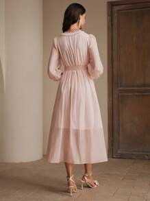 Anewsta 优雅蕾丝边V领大气优雅女装 - 粉色 - 查看 2