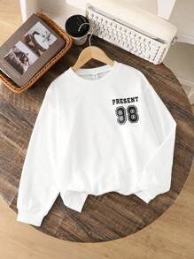 Tween-Jungen Lässig Sport Stil einfarbiges Buchstaben Grafik Muster Pullover Sweatshirt, Herbst/Winter Sweatshirt Weiß Sweatshirt Langarm Shirts - Weiss - Übersicht 1