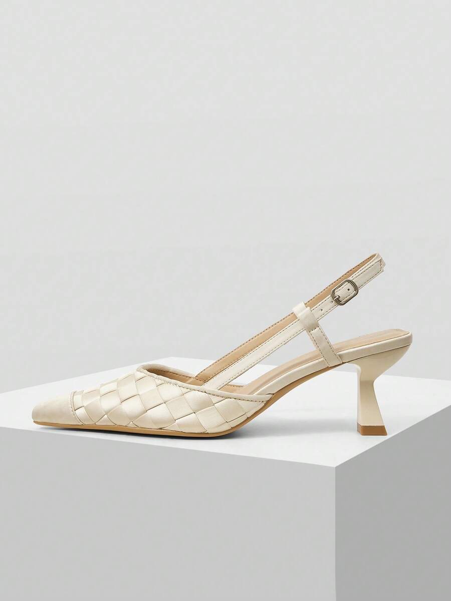 MOTF PREMIUM WOMEN'S POINTED-TOE WOVEN HIGH HEEL PUMPS, VERSATILE SPRING SHOES - Beige - View 1