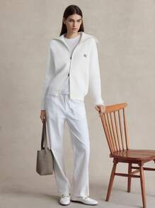 Briarwyn Women's Letter Print Long Sleeve Zip Front Casual Knit Cardigan In Fall/Winter - White - View 5
