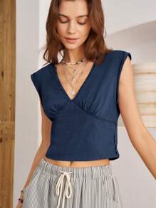 Bohemela 1 件女式 V 领无袖紫色 T 恤，度假