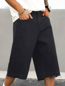 Manfinity Homme 男式宽松口袋磨边休闲5英寸牛仔短裤