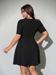 Viva Relle Đầm tay ngắn thắt nút phía trước gợi cảm và thanh lịch cho nữ cỡ lớn - Đen và trắng - Xem 8