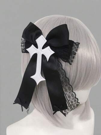 Goth Fermagli per capelli con pizzo a farfalla e croce, adatti per l'uso quotidiano
