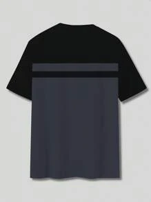 Manfinity Homme T-shirt décontracté à manches courtes col rond imprimé de rayures pour hommes, été - Multicolore - Voir 2
