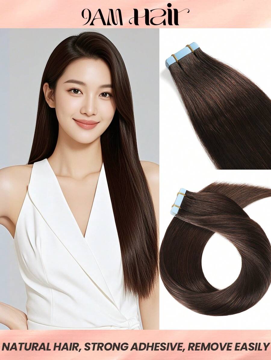 Brown Color #2 Human Hair Extensions Tape In Hair Extensions Real Remy Human Hair Invisible Seamless Skin Weft Human Hair Tape In Extensions - S2 - View 1