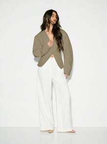 KIZN Blazer estructurado oversize con botones, de corte ajustado, para oficina, trabajo, negocios, formal, pasarela, moderno, elegante y sofisticado, para otoño - Marrón - Ver 5