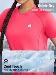 In My Nature Women's Fashionable Simple Solid Color Cut Hem Outdoor T-Shirt - Watermelon Pink - View 4