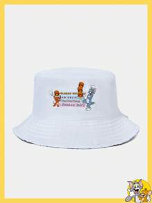 TOM & JERRY X SHEIN Reversible White Allover Print Bucket Hat